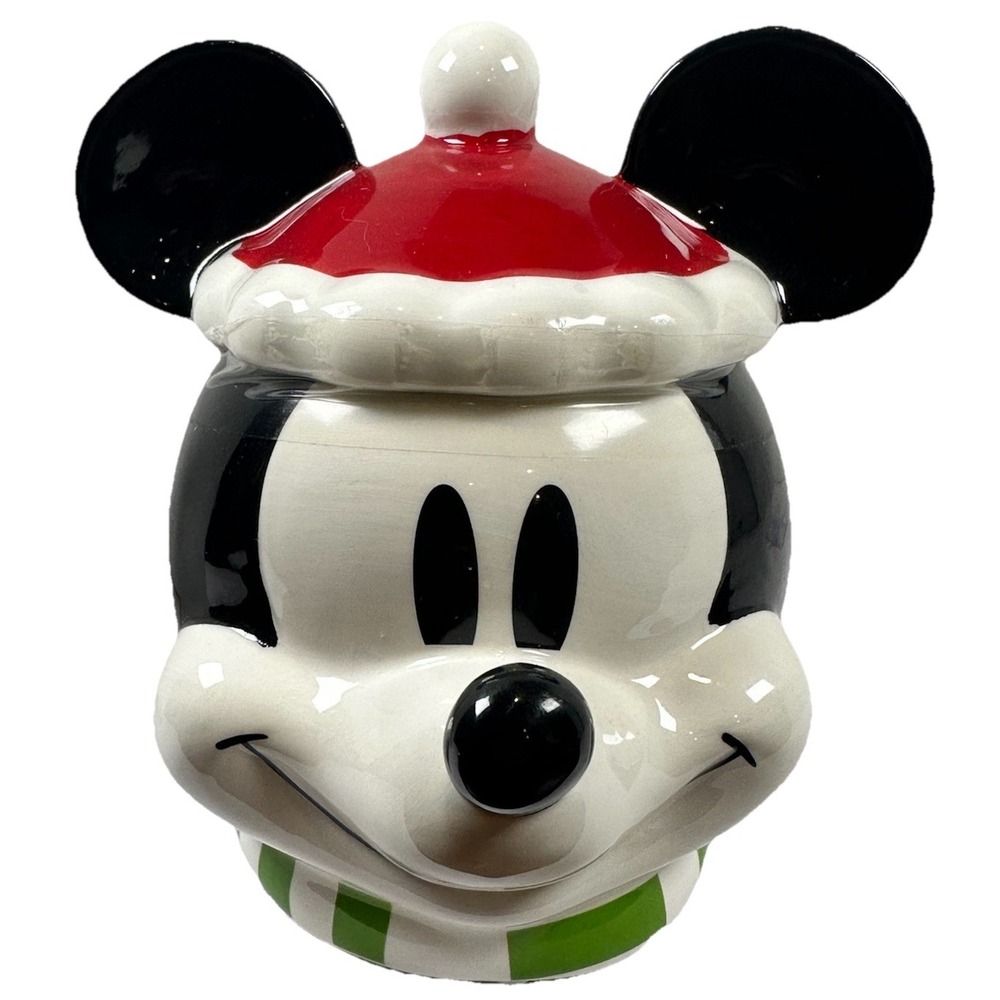 Silver Buffalo Disney Mickey Mouse Santa Hat Holiday Treat Jar Small Red New